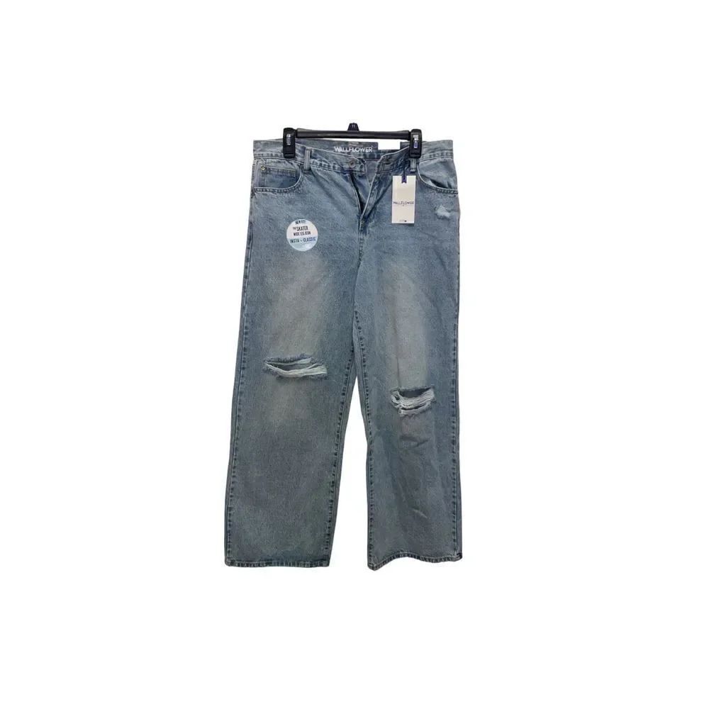 WallFlower Skater Fit Wide-Leg Blue Distressed Medium Wash Jeans 11/30 Regular